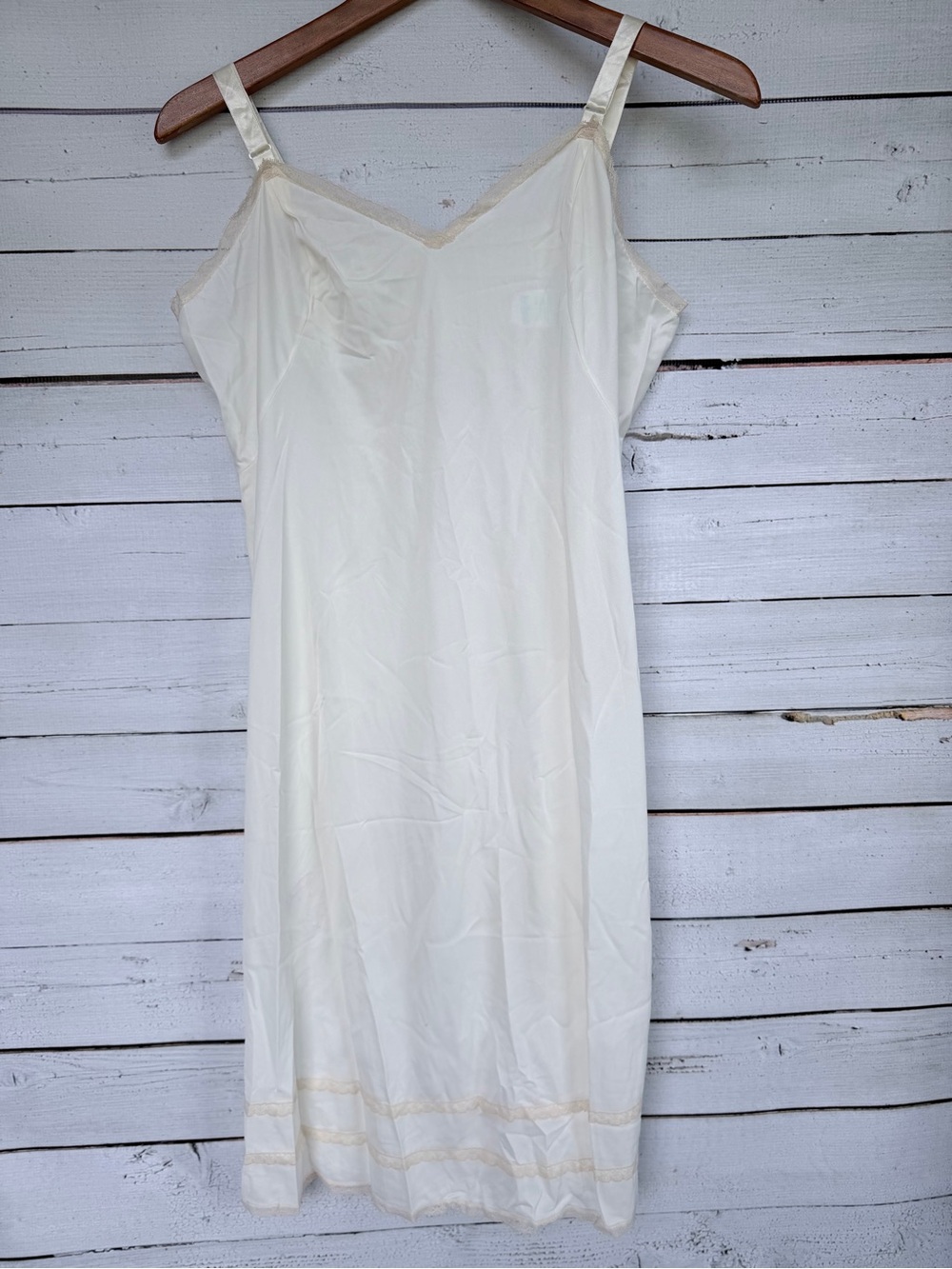 VINTAGE Lace Trim Full Slip Dress - Liquid Ivory Nylon Base Layer - 36 - #11